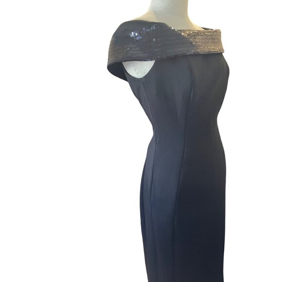 Calvin Klein womens fitted dress black with sequined neckline size 4 - Picture 3 of 11